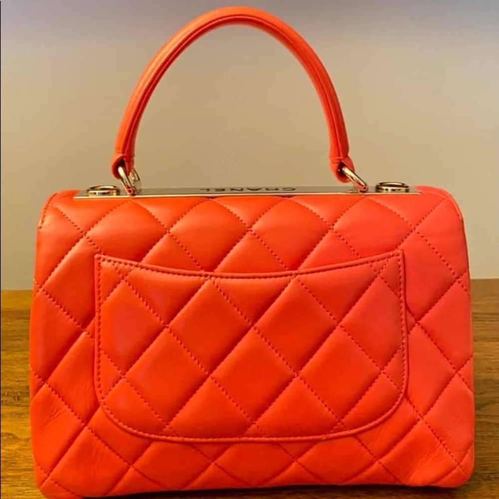 Trendy CCTop HandleFlap BagRed/Coral Lambskin LGHW - Picture 2 of 11